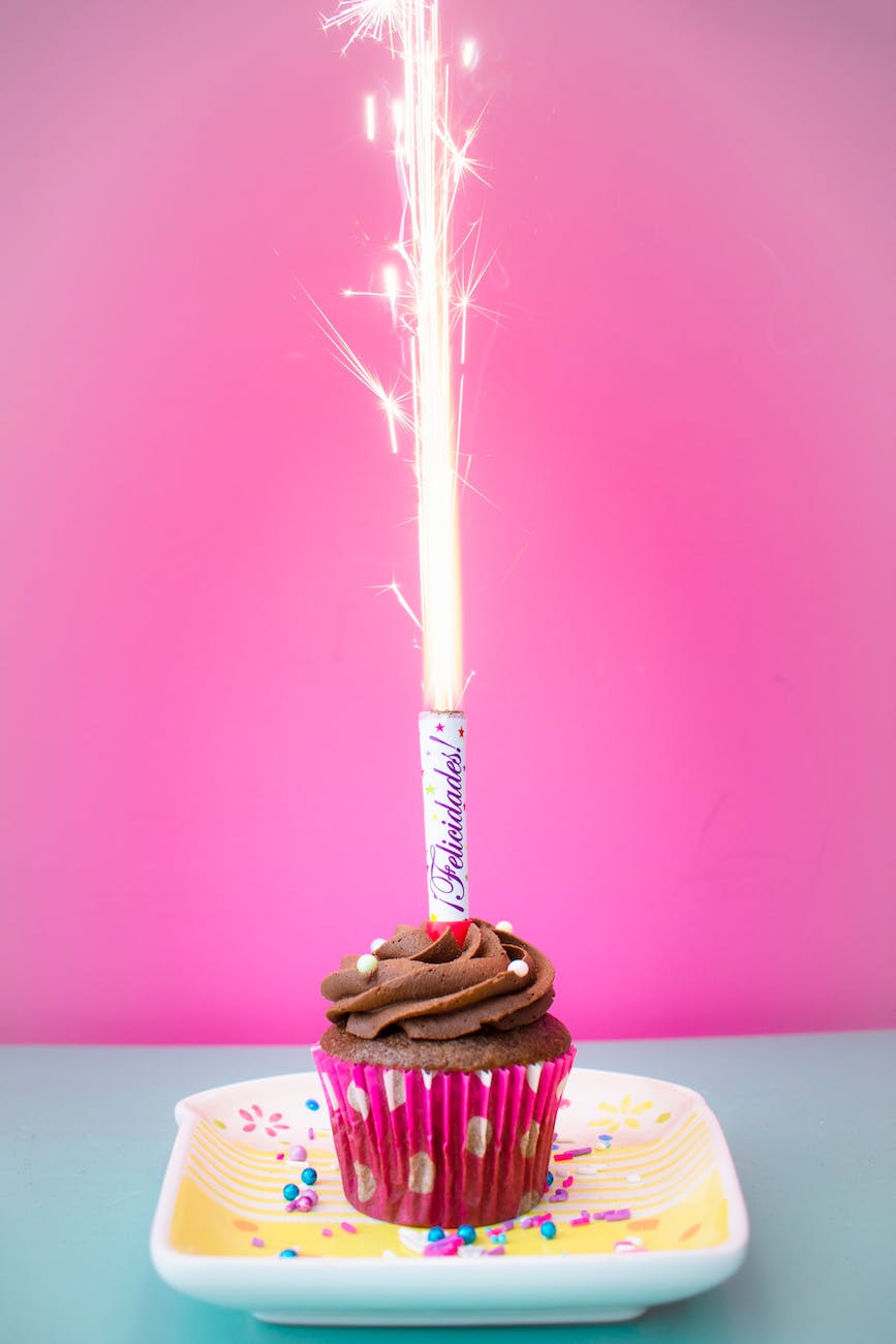 cupcake with chocolate icing and sparkler